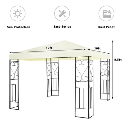 Costway 10'x10' Patio Gazebo Canopy Tent Steel Frame Shelter Patio Party Awning 5 Costway 10'x10' Patio Gazebo Canopy Tent Steel Frame Shelter Patio Party Awning - Image 3