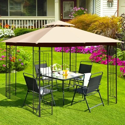 Tangkula 2-Tiers 10'x10' Outdoor Canopy Gazebo Heavy-Duty Steel Frame Party Patio Large Canopy L-Shaped Gazebo Beige/Grey 3 Tangkula 2-Tiers 10'x10' Outdoor Canopy Gazebo Heavy-Duty Steel Frame Party Patio Large Canopy L-Shaped Gazebo Beige/Grey
