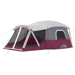 CORE Spacious 11-Person Family Outdoor Camping Cabin Tent With Screen Room, Rain Fly, Ground Stakes, And Carrying Bag, Red (4 Pack)