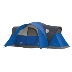 Coleman Montana 8 Person Cabin Camping Hiking Tent With Hinged Door, Blue & Coleman GuestRest 18" Plush Top Double High Airbed, Queen (2 Pack)