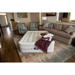 Serta Never Flat Fabric Series Raised With Internal Pump And Plush Air Mattress- 18" Queen (Beige) -OUTSUNNY Shop GUEST 103333d4 1793 4da7 a64b 7584bc406dd2
