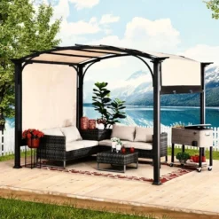 Sunjoy 9 X 11 Foot Arched Pergola Cover Outdoor Roof Shaded Canopy Tent With Steel Frame For Backyard Patios, Decks, And Gardens, Brown And Black -OUTSUNNY Shop GUEST 17bdc6e8 3a4b 47b3 aec8 af253fa4b716