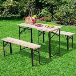 Outsunny 6' Portable Picnic Table And Bench Set, Outdoor Wooden Folding Camping Dining Table Set For Patio Garden Outdoor Activities