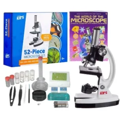 52pc Kids' Beginner Microscope STEM Kit With Slides, LED Light, Carrying Case And More - AmScope
