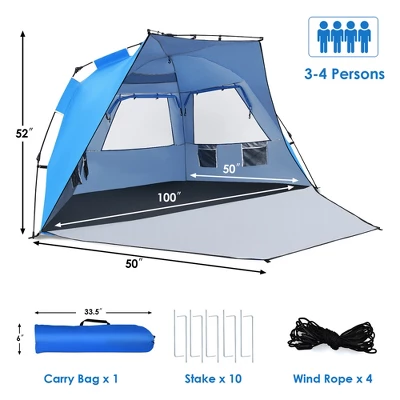 Costway 3-4 Person Easy Pop Up Beach Tent UPF 50Plus Portable Sun Shelter Orange/Blue 4 Costway 3-4 Person Easy Pop Up Beach Tent UPF 50Plus Portable Sun Shelter Orange/Blue - Image 2