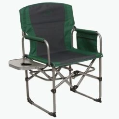 Kamp-Rite KAMPCC413 Compact Director's Chair Outdoor Furniture Camping Folding Sports Chair With Side Table And Cup Holder, Green/Gray (2 Pack)
