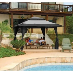 Z-Shade 13 X 13 Foot Adjustable Height Instant Gazebo Outdoor Canopy Patio Shelter Tent With Stakes, Steel Frame, And Storage Carry Bag, Gray -OUTSUNNY Shop GUEST 240ab4c9 4af0 4d48 8536 ade9bb131038