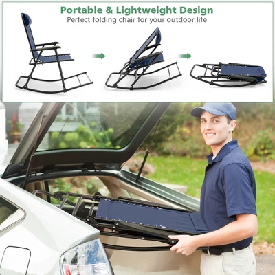 Costway Folding Zero Gravity Rocking Chair Rocker Porch Outdoor Patio Headrest Blue 6 Costway Folding Zero Gravity Rocking Chair Rocker Porch Outdoor Patio Headrest Blue - Image 4