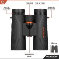 Athlon Optics Midas G2 UHD Binoculars With Eye Relief For Adults And Kids, High-Powered Binoculars For Hunting, Birdwatching, And More