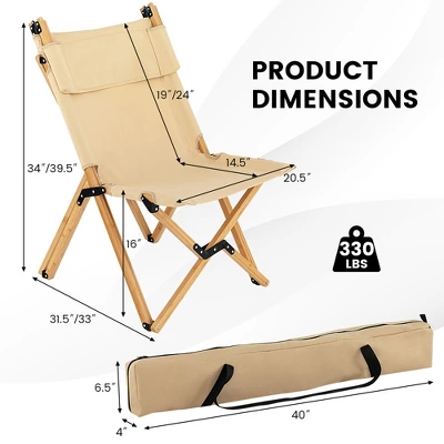 Costway Patio Folding Camping Chair Portable Fishing Bamboo Adjust Backrest W/Carry Bag 5 Costway Patio Folding Camping Chair Portable Fishing Bamboo Adjust Backrest W/Carry Bag - Image 3