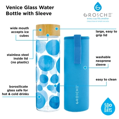 GROSCHE VENICE Eco-Friendly Glass Water Bottle With Bamboo Lid & Protective Sleeve 4 GROSCHE VENICE Eco-Friendly Glass Water Bottle With Bamboo Lid & Protective Sleeve - Image 2