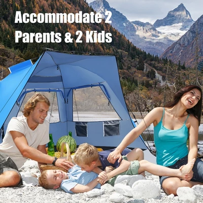 Costway 3-4 Person Easy Pop Up Beach Tent UPF 50Plus Portable Sun Shelter Orange/Blue 6 Costway 3-4 Person Easy Pop Up Beach Tent UPF 50Plus Portable Sun Shelter Orange/Blue - Image 4