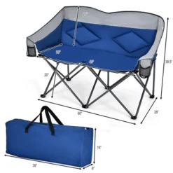 Costway Folding Camping Chair Loveseat Double Seat W/ Bags & Padded Backrest GrayBlue -OUTSUNNY Shop GUEST 49604715 3320 4011 9494 8c9f410d68bc