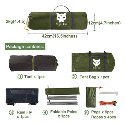 Night Cat Easy Setup Lightweight Waterproof And Windproof Backpacking Tent With Ventilated Design And Carry Bag, 7 X 4 Ft, Single Person, Army Green 5 Night Cat Easy Setup Lightweight Waterproof And Windproof Backpacking Tent With Ventilated Design And Carry Bag, 7 X 4 Ft, Single Person, Army Green - Image 3