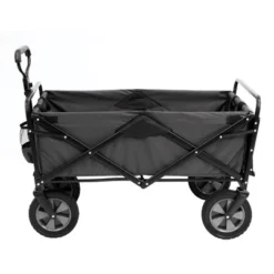 Mac Sports Heavy Duty Steel Frame Collapsible Folding 150 Pound Capacity Outdoor Garden Utility Wagon Yard Cart With Table And Cup Holders, Grey