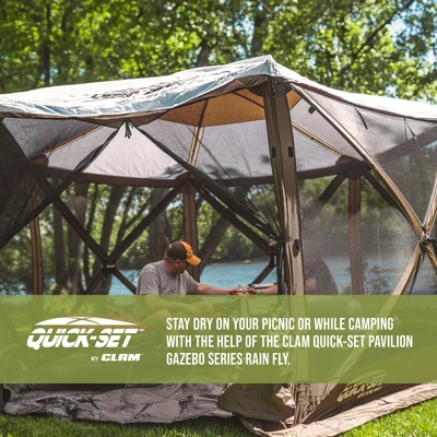 CLAM Quick-Set Outdoor Gazebo Screen Tent Canopy Accessory Rain Fly Roof Tarp For Pavilion/Pavilion Camper Models, Tan (Tent Not Included) 4 CLAM Quick-Set Outdoor Gazebo Screen Tent Canopy Accessory Rain Fly Roof Tarp For Pavilion/Pavilion Camper Models, Tan (Tent Not Included) - Image 2
