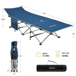 KingCamp Folding Portable Lightweight Outdoor Camping Travel Sleeping Bed Cot With Multi Layer Side Pocket, Carrying Bag, And Anti Slip Feet, Blue -OUTSUNNY Shop GUEST 572a953a ffcc 4060 af67 198076462bb7