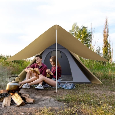 Outsunny Easy Set-Up Camping Tent With Porch, Floor And Carry Bag, For 2-3 Person Backpacking Camping Hiking, Coffee 3 Outsunny Easy Set-Up Camping Tent With Porch, Floor And Carry Bag, For 2-3 Person Backpacking Camping Hiking, Coffee
