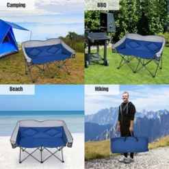 Costway Folding Camping Chair Loveseat Double Seat W/ Bags & Padded Backrest GrayBlue -OUTSUNNY Shop GUEST 5c7739e2 4fb3 4e3e afe5 63c99fdfb2ce