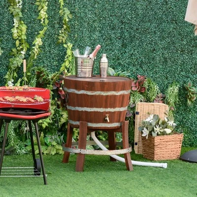 Outsunny 13 Gallons Retro Style Wooden Cooler Ice Bucket With Support Frame, Foldable Flip Cover, And Drain Faucet 4 Outsunny 13 Gallons Retro Style Wooden Cooler Ice Bucket With Support Frame, Foldable Flip Cover, And Drain Faucet - Image 2