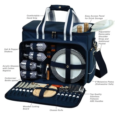 Picnic At Ascot- Ultimate Insulated Picnic Cooler With Service For 4 - Navy 4 Picnic At Ascot- Ultimate Insulated Picnic Cooler With Service For 4 - Navy - Image 2