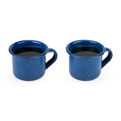 Foster & Rye Camping Mug Shot Glasses, Speckled Blue Enamel Novelty Shooters With Handle, 2.6 Oz Set Of 2, Dark Blue 3 Foster & Rye Camping Mug Shot Glasses, Speckled Blue Enamel Novelty Shooters With Handle, 2.6 Oz Set Of 2, Dark Blue