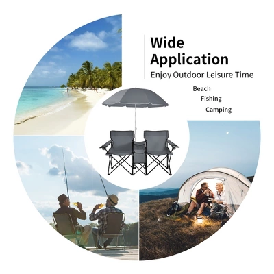 Portable Folding Picnic Double Chair W/Umbrella Table Cooler Beach Camping TurquoiseBlackRedGray 8 Portable Folding Picnic Double Chair W/Umbrella Table Cooler Beach Camping TurquoiseBlackRedGray - Image 6