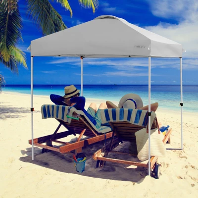 Tangkula 6.6’ X 6.6’ Pop-up Canopy Tent Outdoor Camping Sun Shelter W/ Portable Roller Bag & 4 Weight Bags Blue/ White/ Grey 5 Tangkula 6.6’ X 6.6’ Pop-up Canopy Tent Outdoor Camping Sun Shelter W/ Portable Roller Bag & 4 Weight Bags Blue/ White/ Grey - Image 3