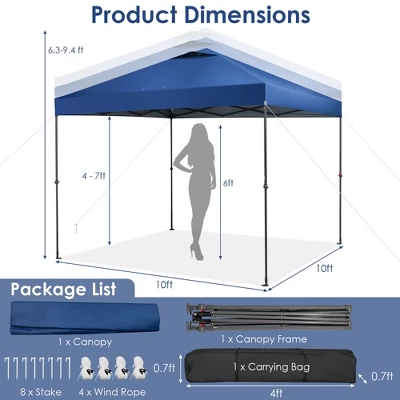 Costway Patio 10x10ft Outdoor Instant Pop-up Canopy Folding Tent Sun Shelter UV50+ Gray/Blue/White 5 Costway Patio 10x10ft Outdoor Instant Pop-up Canopy Folding Tent Sun Shelter UV50+ Gray/Blue/White - Image 3