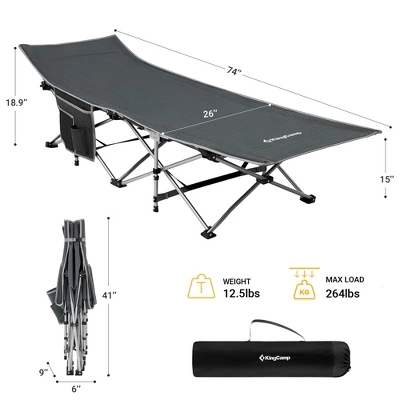 KingCamp Folding Portable Lightweight Outdoor Camping Travel Sleeping Bed Cot With Multi Layer Side Pocket, Carrying Bag, And Anti Slip Feet, Grey 5 KingCamp Folding Portable Lightweight Outdoor Camping Travel Sleeping Bed Cot With Multi Layer Side Pocket, Carrying Bag, And Anti Slip Feet, Grey - Image 3