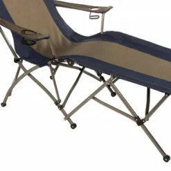 Kamp-Rite Portable Folding Outdoor Soft Arm Lounger Patio Lawn Beach Tanning Chair For Camping Gear, Tailgating, & Sports, 300LB Capacity. Navy/Tan