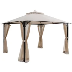 Costway 12' X 10' Outdoor Patio Gazebo Canopy Shelter Double Top Sidewalls Netting Brown Beige -OUTSUNNY Shop GUEST 69d44c43 01f0 4a37 85cd 1db65d978a90