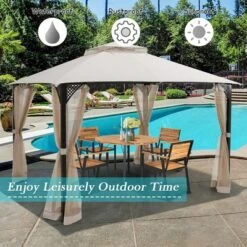 Costway 12' X 10' Outdoor Patio Gazebo Canopy Shelter Double Top Sidewalls Netting Brown Beige -OUTSUNNY Shop GUEST 6e5517f0 a33e 4582 ad05 939a6eb786e0