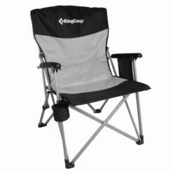 KingCamp Padded Outdoor Folding Lounge Chair Swiveling Cupholder, Side Pocket, And Carry Bag For Camping, Sporting Events, And Tailgating, Black/Grey