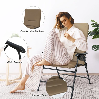 Tangkula Outdoor Folding Chair Collapsible Enlarged Chair With Cup Holder Grey/Brown 4 Tangkula Outdoor Folding Chair Collapsible Enlarged Chair With Cup Holder Grey/Brown - Image 2