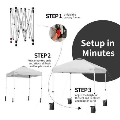 Tangkula 6.6’ X 6.6’ Pop-up Canopy Tent Outdoor Camping Sun Shelter W/ Portable Roller Bag & 4 Weight Bags Blue/ White/ Grey 10 Tangkula 6.6’ X 6.6’ Pop-up Canopy Tent Outdoor Camping Sun Shelter W/ Portable Roller Bag & 4 Weight Bags Blue/ White/ Grey - Image 8