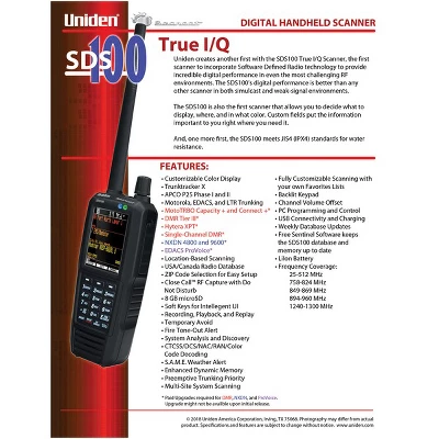 Uniden True I/Q Digital Handheld Scanner And Trunk Tracker Communications Receiver, SDS100 3 Uniden True I/Q Digital Handheld Scanner And Trunk Tracker Communications Receiver, SDS100
