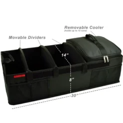 Picnic At Ascot - Ultimate Heavy Duty Trunk Organizer W/Cooler - No Slide Rigid Base - 70 LB Capacity - 30" Wide X 14.75" Deep X 9" High - Black