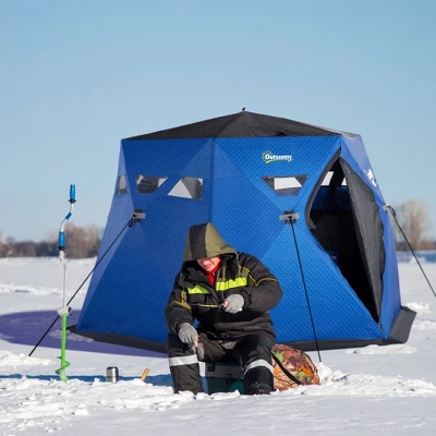 Outsunny 4 Person Insulated Ice Fishing Shelter 360-Degree View, Pop-Up Portable Ice Fishing Tent With Carry Bag, Two Doors And Anchors, Dark Blue 4 Outsunny 4 Person Insulated Ice Fishing Shelter 360-Degree View, Pop-Up Portable Ice Fishing Tent With Carry Bag, Two Doors And Anchors, Dark Blue - Image 2