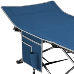 KingCamp Folding Portable Lightweight Outdoor Camping Travel Sleeping Bed Cot With Multi Layer Side Pocket, Carrying Bag, And Anti Slip Feet, Blue