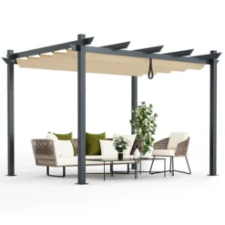 Costway 10x12ft Outdoor Aluminum Retractable Pergola Canopy Shelter Grape Trellis Beige/Gray -OUTSUNNY Shop GUEST 892ea2a9 010b 497d 8644 38baf7f7a9c6
