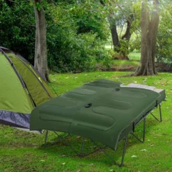 Outsunny 2-Person Folding Camping Cot Portable Outdoor Bed Set With Sleeping Bag, Inflatable Air Mattress, Comfort Pillows And Carry Bag For Outdoor