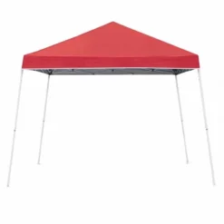 Z-Shade Angled Leg Canopy Tent With Push Button Locking System And 4 Pack Of 5 Pound Plastic Concrete Filled Leg Weight Plates, Red