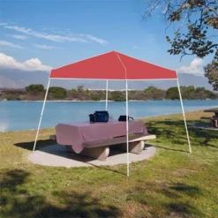 Z-Shade Angled Leg Canopy Tent With Push Button Locking System And 4 Pack Of 5 Pound Plastic Concrete Filled Leg Weight Plates, Red -OUTSUNNY Shop GUEST 8c3a92ad 3ed6 48b9 9283 576cece0c0fb