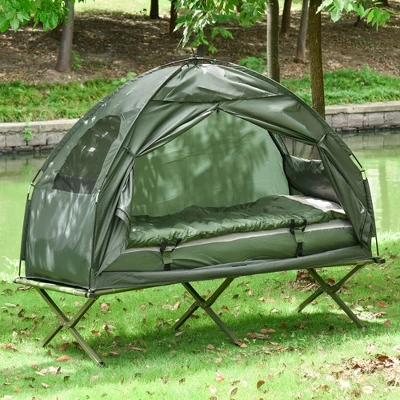 Outsunny Folding Camping Cots For Adults, Elevated Tent With Sleeping Bag, Thick Air Mattress Pad, Portable Single Sleeping Cot Camping Bed 3 Outsunny Folding Camping Cots For Adults, Elevated Tent With Sleeping Bag, Thick Air Mattress Pad, Portable Single Sleeping Cot Camping Bed