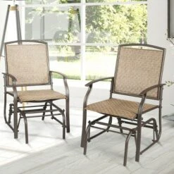 Costway 2PCS Patio Swing Single Glider Chair Rocking Seating Steel Frame Garden Brown -OUTSUNNY Shop GUEST 8e74b587 ae9c 46bc 9c22 78ba528576d0