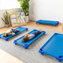 ECR4Kids Stackable Kiddie Cot With Sheet, Standard Size, Classroom Furniture, Blue, 6-Pack -OUTSUNNY Shop GUEST 8ebe6075 2b0d 4230 8a26 351a26144f6b