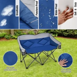 Costway Folding Camping Chair Loveseat Double Seat W/ Bags & Padded Backrest GrayBlue -OUTSUNNY Shop GUEST 907fd37e 6357 4ec6 8d54 811f29d95f8b