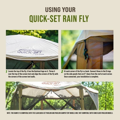 CLAM Quick-Set Outdoor Gazebo Screen Tent Canopy Accessory Rain Fly Roof Tarp For Pavilion/Pavilion Camper Models, Tan (Tent Not Included) 6 CLAM Quick-Set Outdoor Gazebo Screen Tent Canopy Accessory Rain Fly Roof Tarp For Pavilion/Pavilion Camper Models, Tan (Tent Not Included) - Image 4