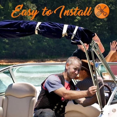 SereneLife 4 Bow 85-90 Inch Bimini UV Resistant Waterproof Top Boat Cover With 1 Inch Double Walled Aluminum Frame Tube And Windproof Straps, Blue 3 SereneLife 4 Bow 85-90 Inch Bimini UV Resistant Waterproof Top Boat Cover With 1 Inch Double Walled Aluminum Frame Tube And Windproof Straps, Blue